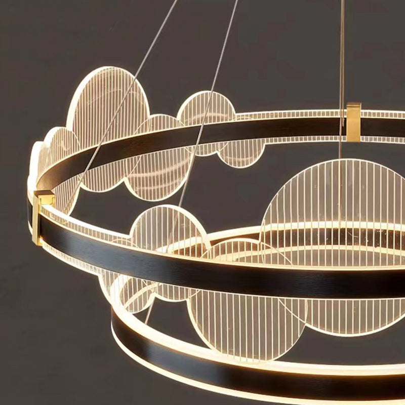 Lustre LED en aluminium acrylique rond double cercle moderne de luxe pour chambre 
