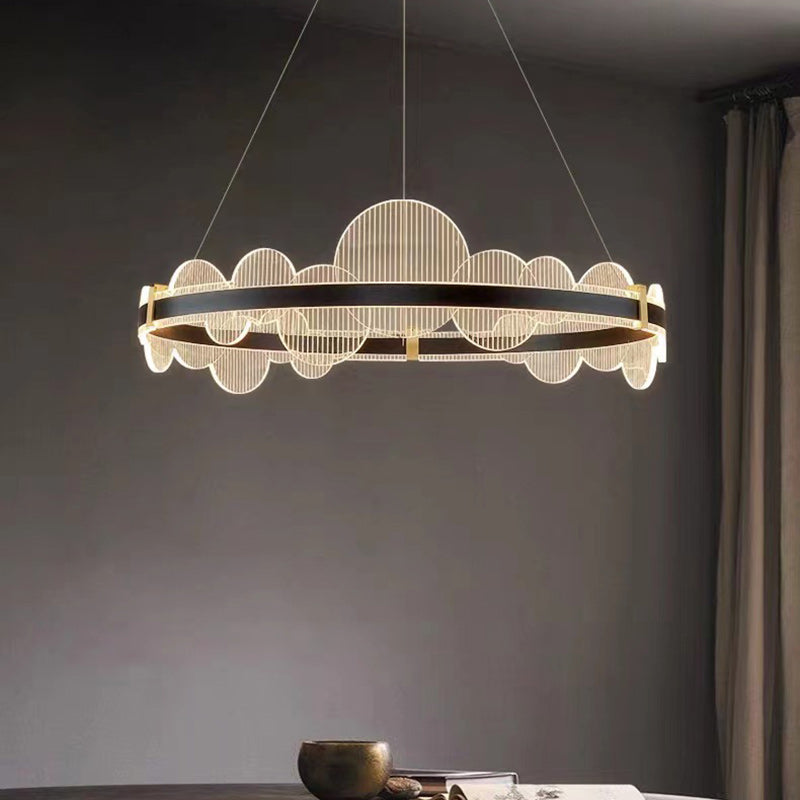 Lustre LED en aluminium acrylique rond double cercle moderne de luxe pour chambre 