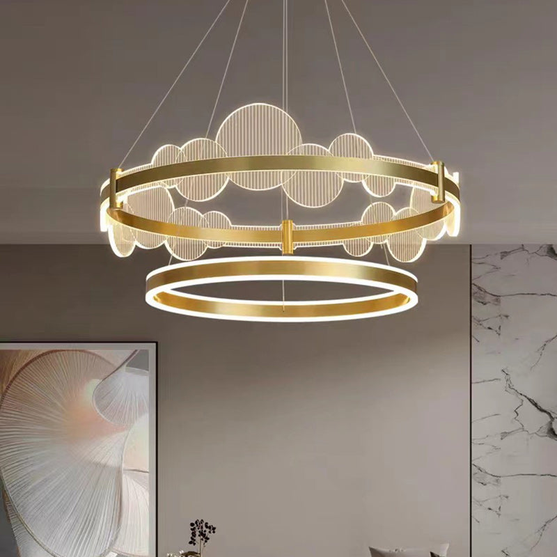 Lustre LED en aluminium acrylique rond double cercle moderne de luxe pour chambre 