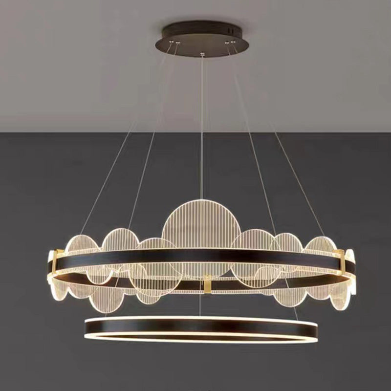 Lustre LED en aluminium acrylique rond double cercle moderne de luxe pour chambre 