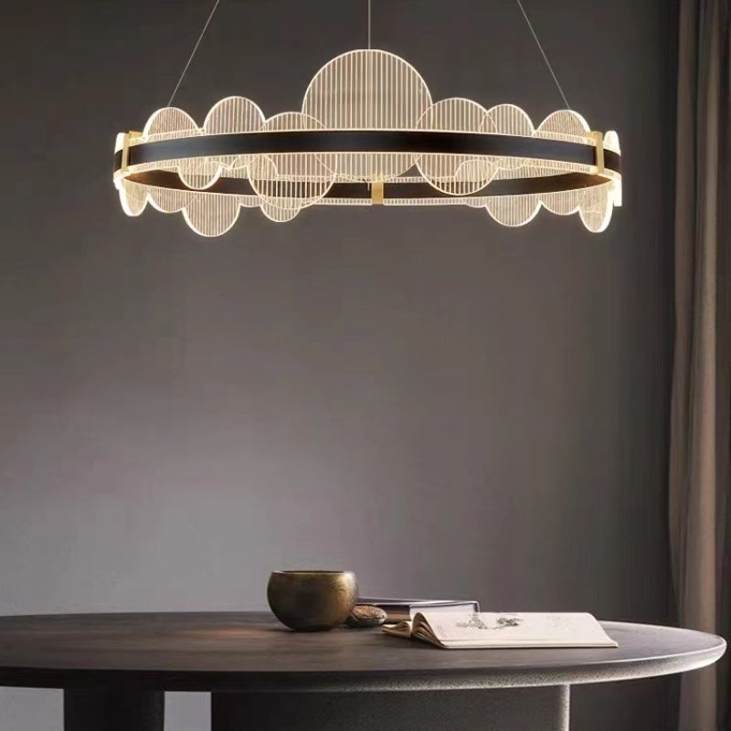 Lustre LED en aluminium acrylique rond double cercle moderne de luxe pour chambre 