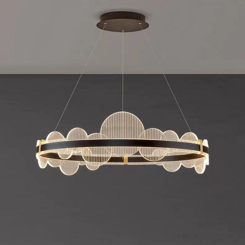 Lustre LED en aluminium acrylique rond double cercle moderne de luxe pour chambre 