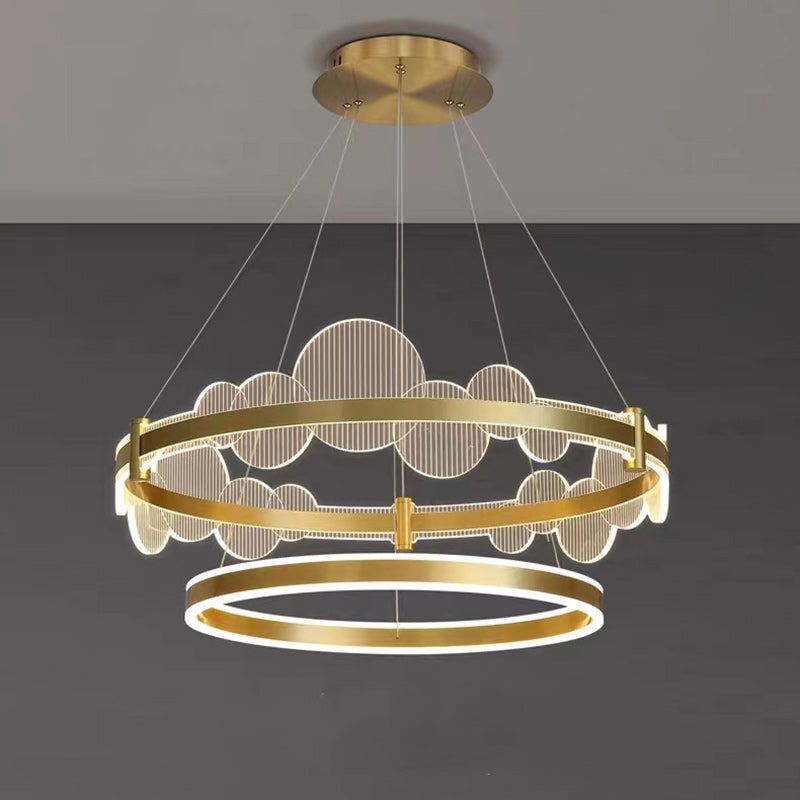 Lustre LED en aluminium acrylique rond double cercle moderne de luxe pour chambre 
