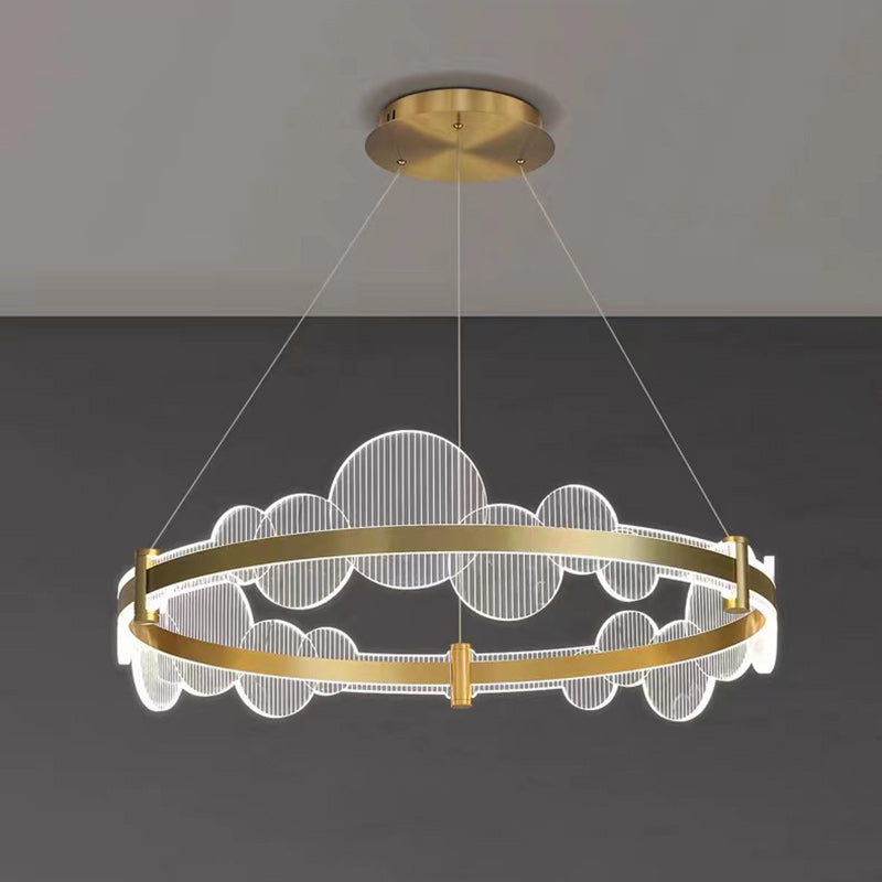 Lustre LED en aluminium acrylique rond double cercle moderne de luxe pour chambre 