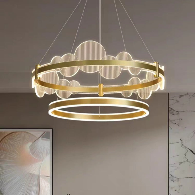 Lustre LED en aluminium acrylique rond double cercle moderne de luxe pour chambre 