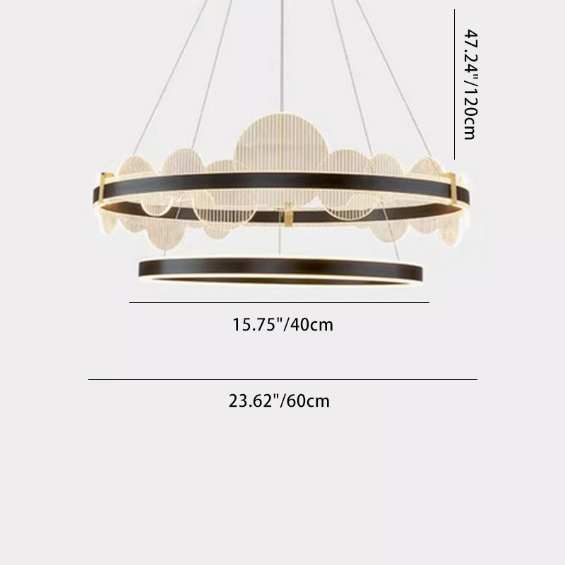Lustre LED en aluminium acrylique rond double cercle moderne de luxe pour chambre 