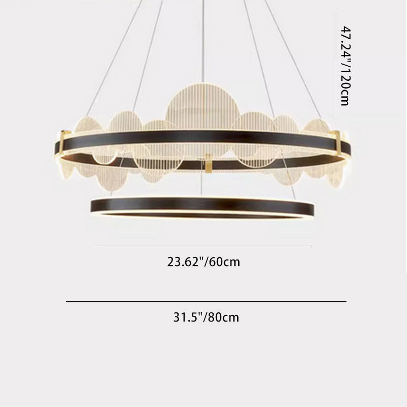 Lustre LED en aluminium acrylique rond double cercle moderne de luxe pour chambre 