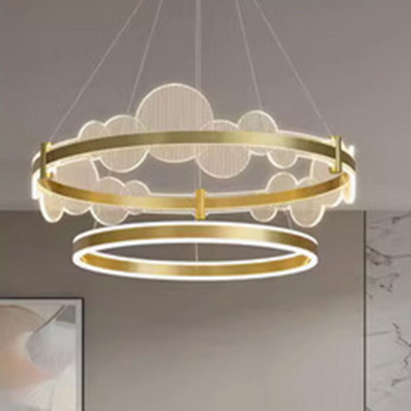 Lustre LED en aluminium acrylique rond double cercle moderne de luxe pour chambre 