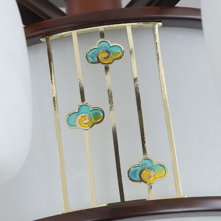 Lámpara de araña de 10 luces de vidrio de cobre y ébano cilíndrica redonda tradicional china para sala de estar 
