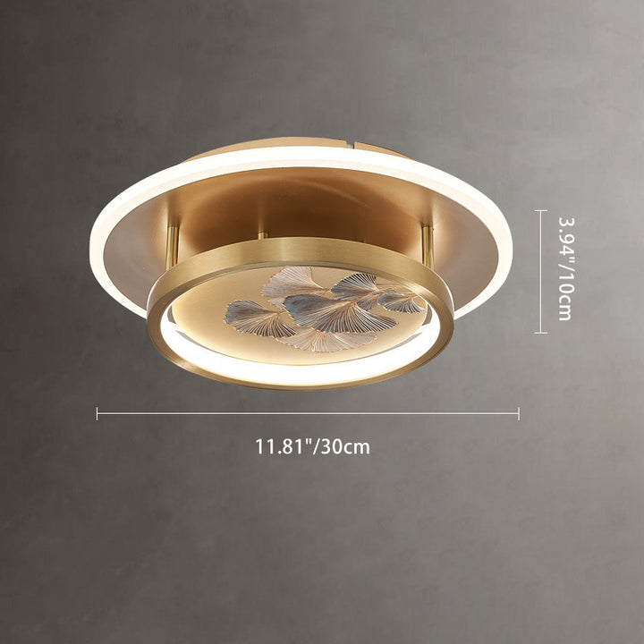Luz de techo LED empotrada con cúpula redonda tradicional de ginkgo de cobre hierro esmalte para dormitorio 