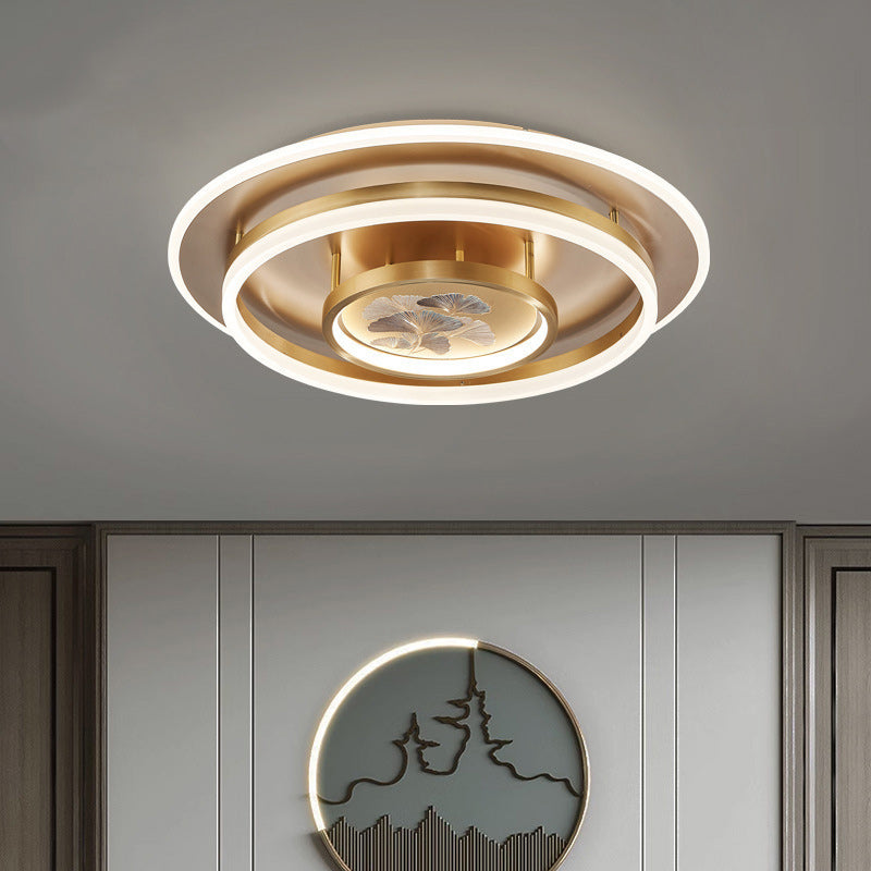 Luz de techo LED empotrada con cúpula redonda tradicional de ginkgo de cobre hierro esmalte para dormitorio 