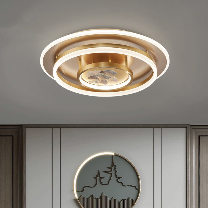 Luz de techo LED empotrada con cúpula redonda tradicional de ginkgo de cobre hierro esmalte para dormitorio 