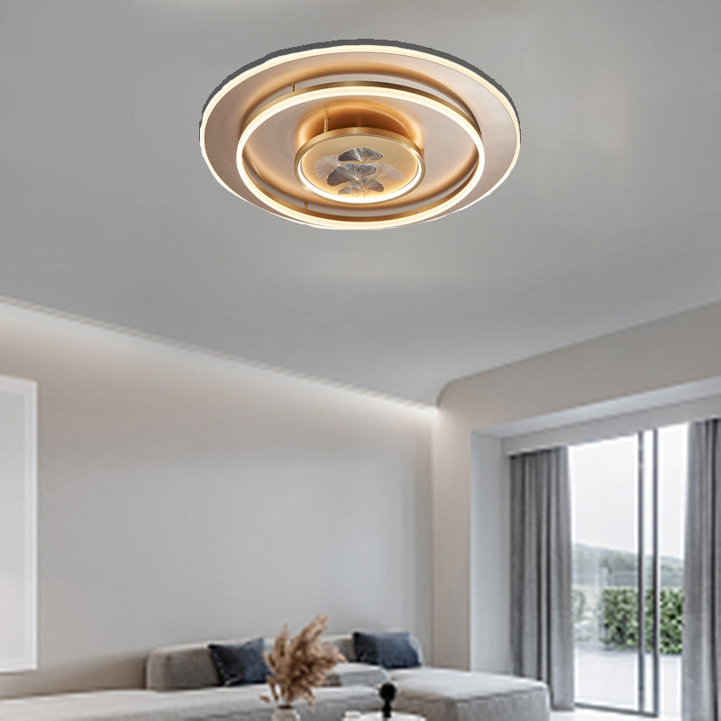 Luz de techo LED empotrada con cúpula redonda tradicional de ginkgo de cobre hierro esmalte para dormitorio 
