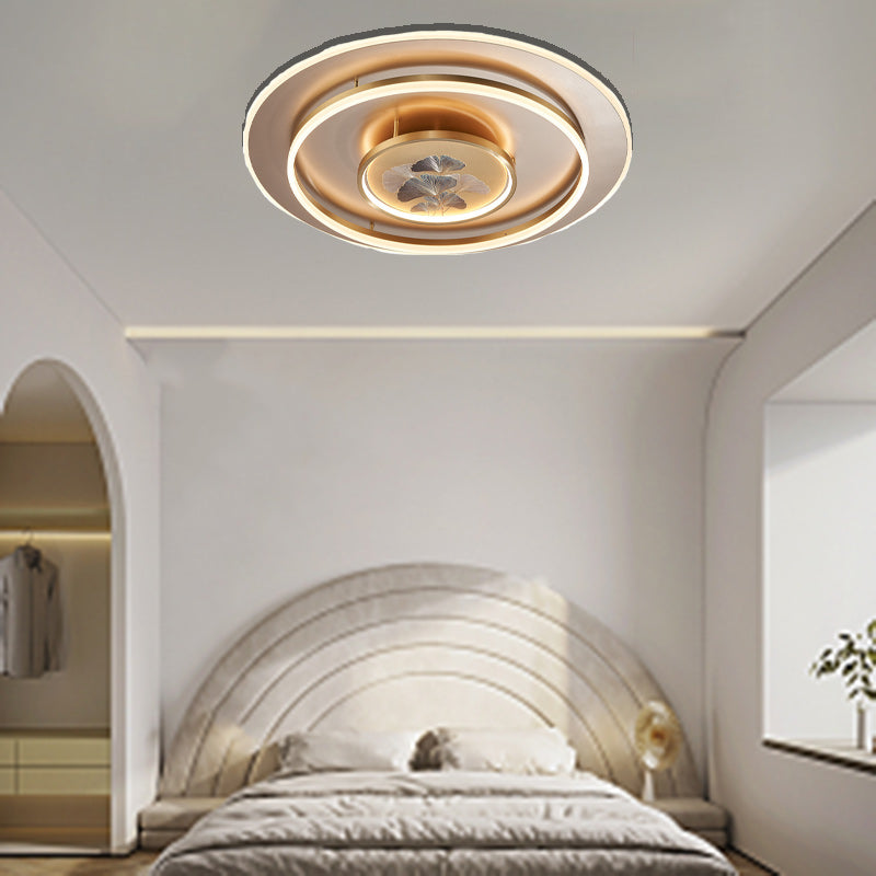Luz de techo LED empotrada con cúpula redonda tradicional de ginkgo de cobre hierro esmalte para dormitorio 