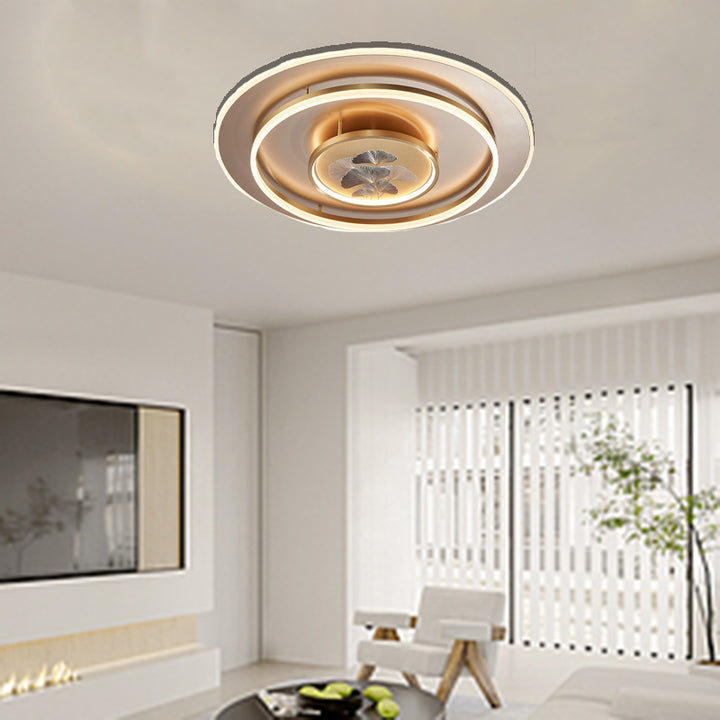 Luz de techo LED empotrada con cúpula redonda tradicional de ginkgo de cobre hierro esmalte para dormitorio 