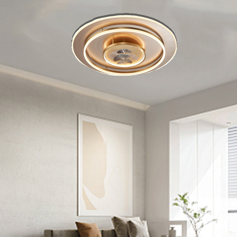 Luz de techo LED empotrada con cúpula redonda tradicional de ginkgo de cobre hierro esmalte para dormitorio 