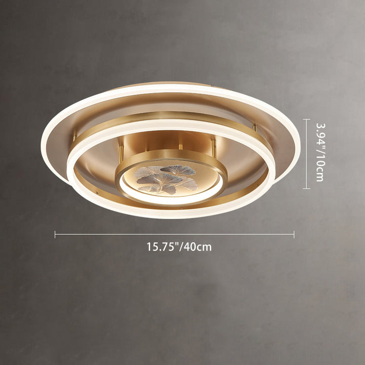 Luz de techo LED empotrada con cúpula redonda tradicional de ginkgo de cobre hierro esmalte para dormitorio 