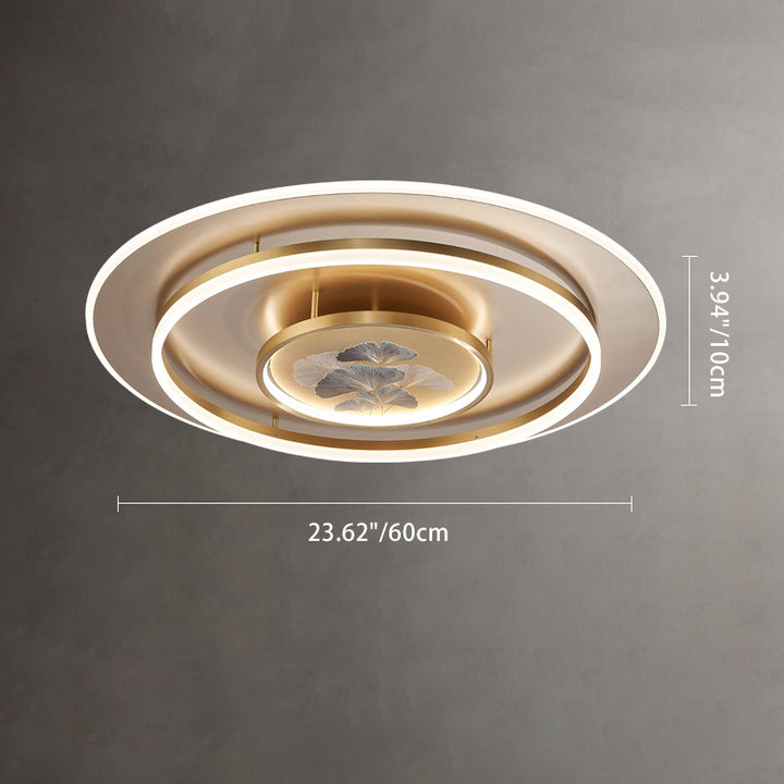 Luz de techo LED empotrada con cúpula redonda tradicional de ginkgo de cobre hierro esmalte para dormitorio 