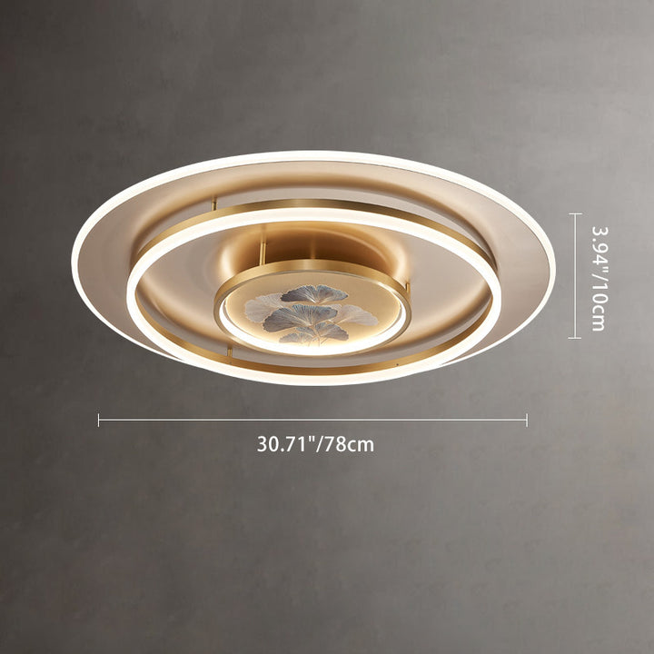 Luz de techo LED empotrada con cúpula redonda tradicional de ginkgo de cobre hierro esmalte para dormitorio 