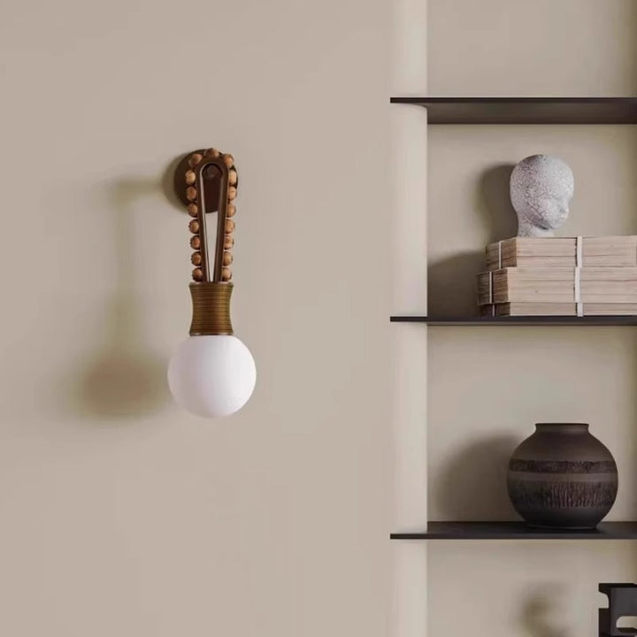 Lampe murale à une lumière en aluminium avec corde suspendue ronde traditionnelle française et globe en verre pour chambre à coucher 