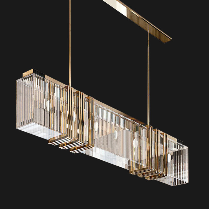 Lustre moderne rectangulaire linéaire en acier inoxydable et verre 8/10/12 lumières pour salle à manger 