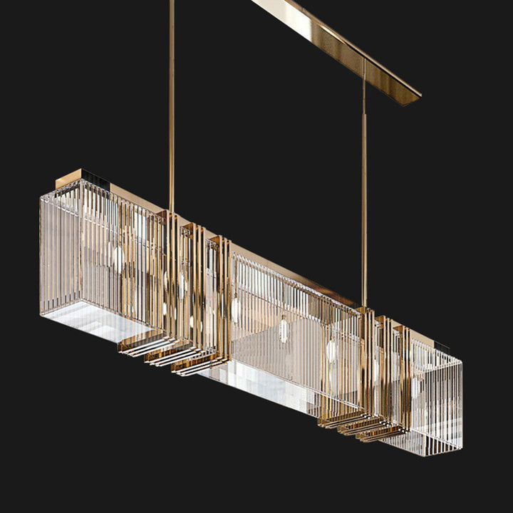 Lustre moderne rectangulaire linéaire en acier inoxydable et verre 8/10/12 lumières pour salle à manger 