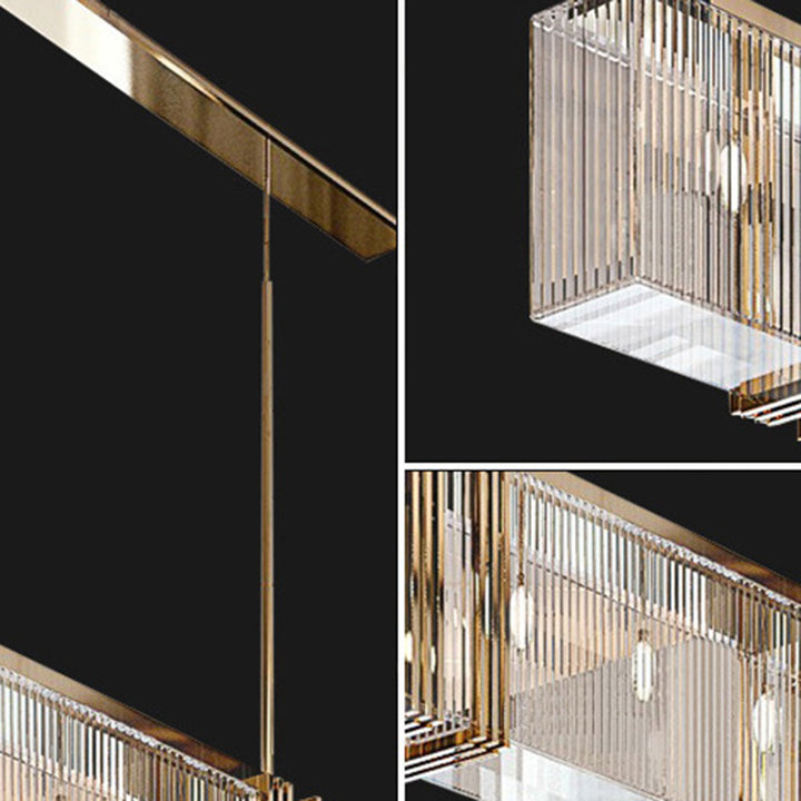 Lustre moderne rectangulaire linéaire en acier inoxydable et verre 8/10/12 lumières pour salle à manger 