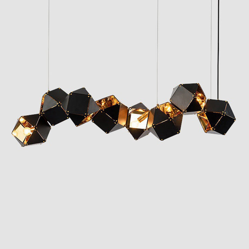 Contemporain Cube de Rubik Scandinave Polyèdre Acier Inoxydable 6/8/10/12 Lumière Îlot Lumière Lustre Pour Salle à Manger 