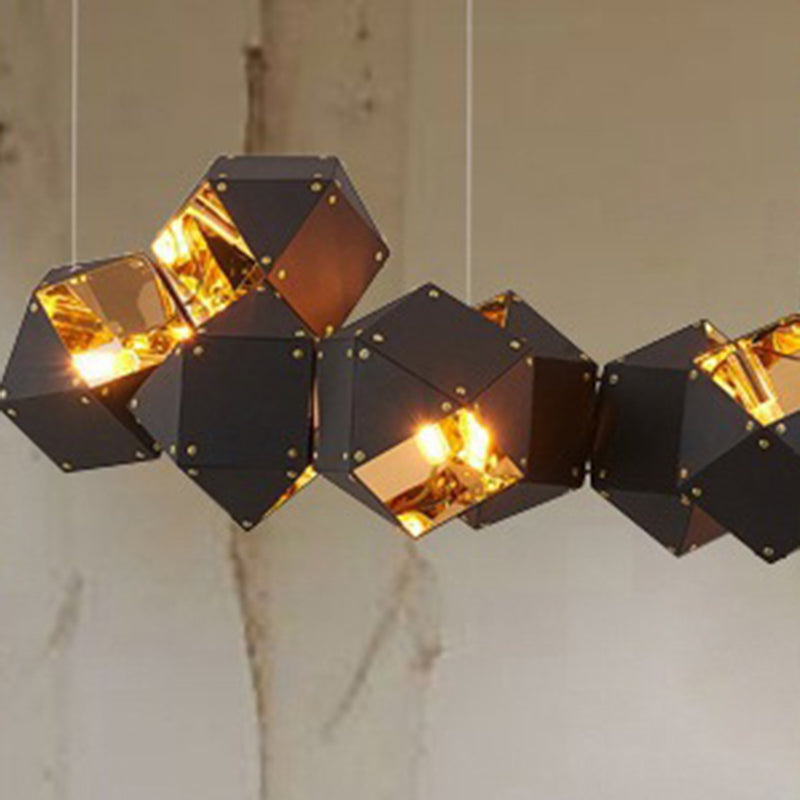 Contemporain Cube de Rubik Scandinave Polyèdre Acier Inoxydable 6/8/10/12 Lumière Îlot Lumière Lustre Pour Salle à Manger 