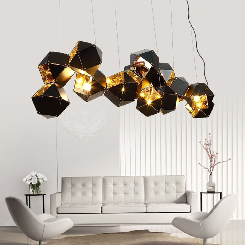 Contemporain Cube de Rubik Scandinave Polyèdre Acier Inoxydable 6/8/10/12 Lumière Îlot Lumière Lustre Pour Salle à Manger 