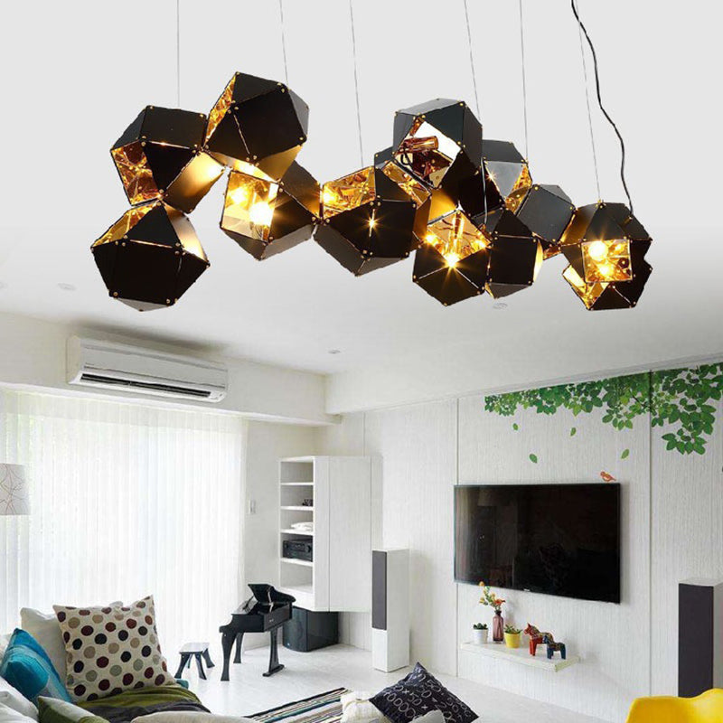 Contemporain Cube de Rubik Scandinave Polyèdre Acier Inoxydable 6/8/10/12 Lumière Îlot Lumière Lustre Pour Salle à Manger 