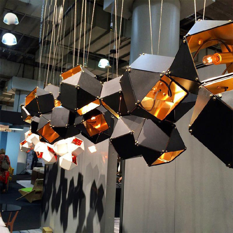 Contemporain Cube de Rubik Scandinave Polyèdre Acier Inoxydable 6/8/10/12 Lumière Îlot Lumière Lustre Pour Salle à Manger 