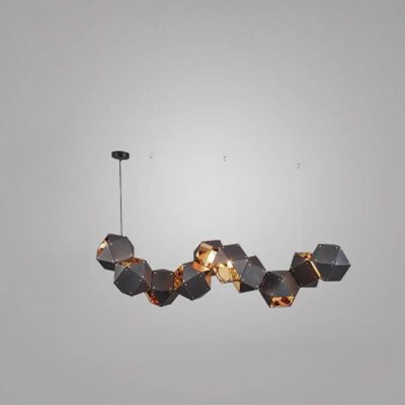 Contemporain Cube de Rubik Scandinave Polyèdre Acier Inoxydable 6/8/10/12 Lumière Îlot Lumière Lustre Pour Salle à Manger 