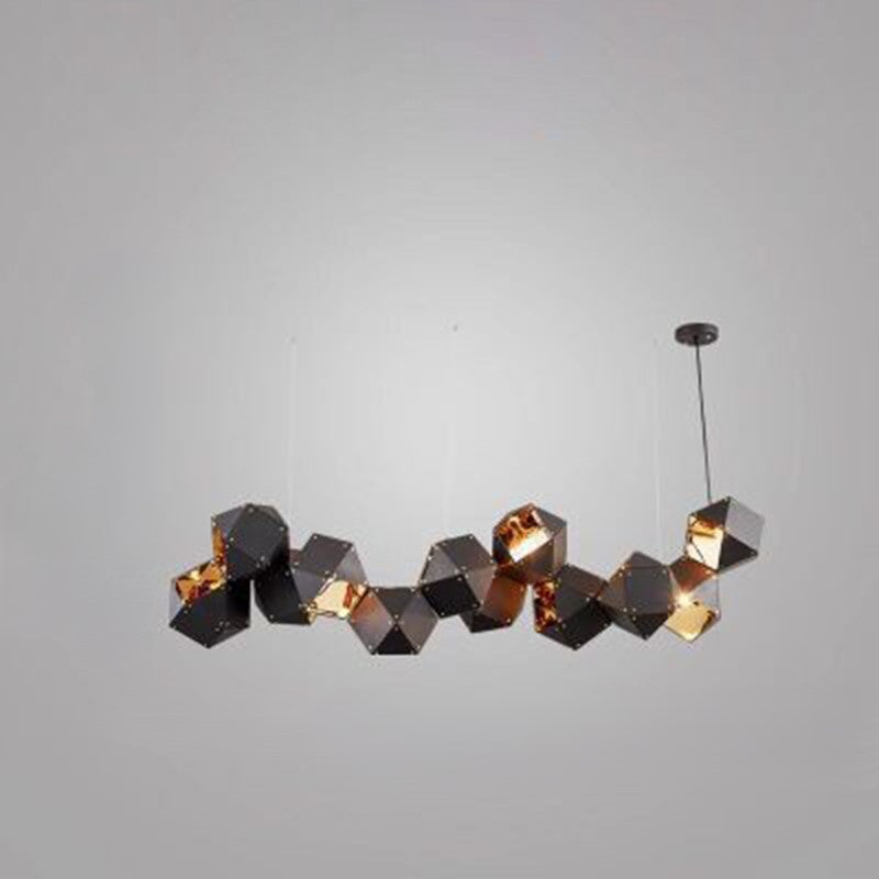Contemporain Cube de Rubik Scandinave Polyèdre Acier Inoxydable 6/8/10/12 Lumière Îlot Lumière Lustre Pour Salle à Manger 