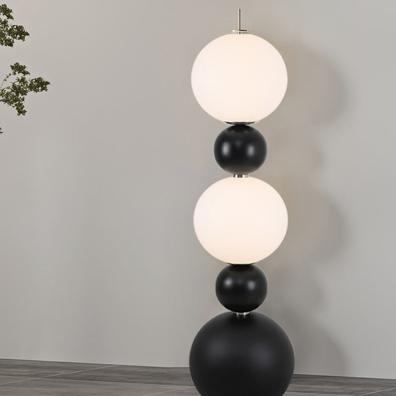 Contemporary Creative Sugarloaf Round Orb Resin Stainless Steel Glass LED Standing Floor Lamp For Living Room