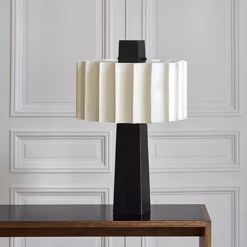 Contemporary Scandinavian Pleated Cylinder Prismatic Iron Fabric 1-Light Table Lamp For Bedroom