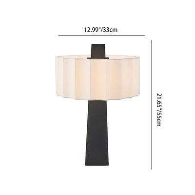 Contemporary Scandinavian Pleated Cylinder Prismatic Iron Fabric 1-Light Table Lamp For Bedroom
