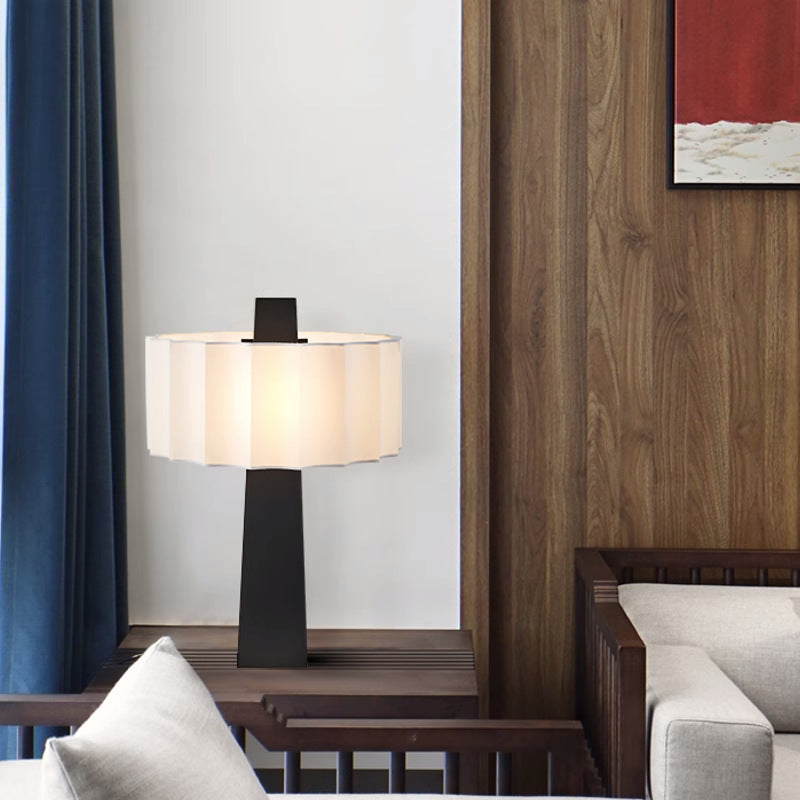 Contemporary Scandinavian Pleated Cylinder Prismatic Iron Fabric 1-Light Table Lamp For Bedroom