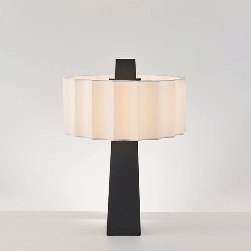 Contemporary Scandinavian Pleated Cylinder Prismatic Iron Fabric 1-Light Table Lamp For Bedroom