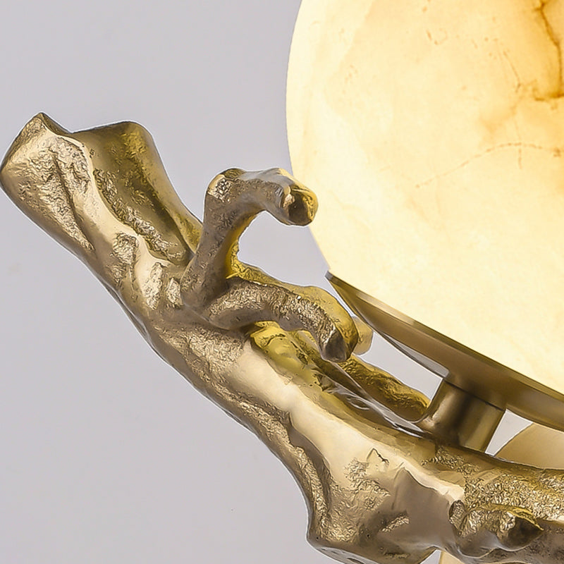 Traditionelle chinesische runde Orb Zweig Kupfer Marmor 1-Licht Wandleuchte Lampe für Schlafzimmer 