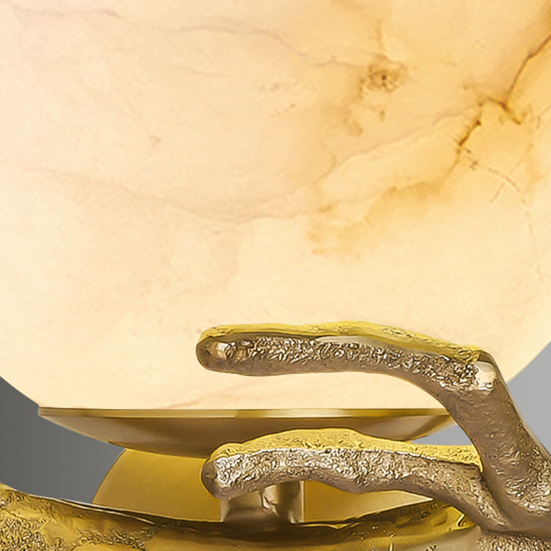 Traditionelle chinesische runde Orb Zweig Kupfer Marmor 1-Licht Wandleuchte Lampe für Schlafzimmer 