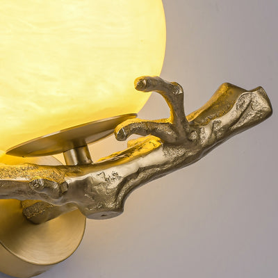 Traditionelle chinesische runde Orb Zweig Kupfer Marmor 1-Licht Wandleuchte Lampe für Schlafzimmer 