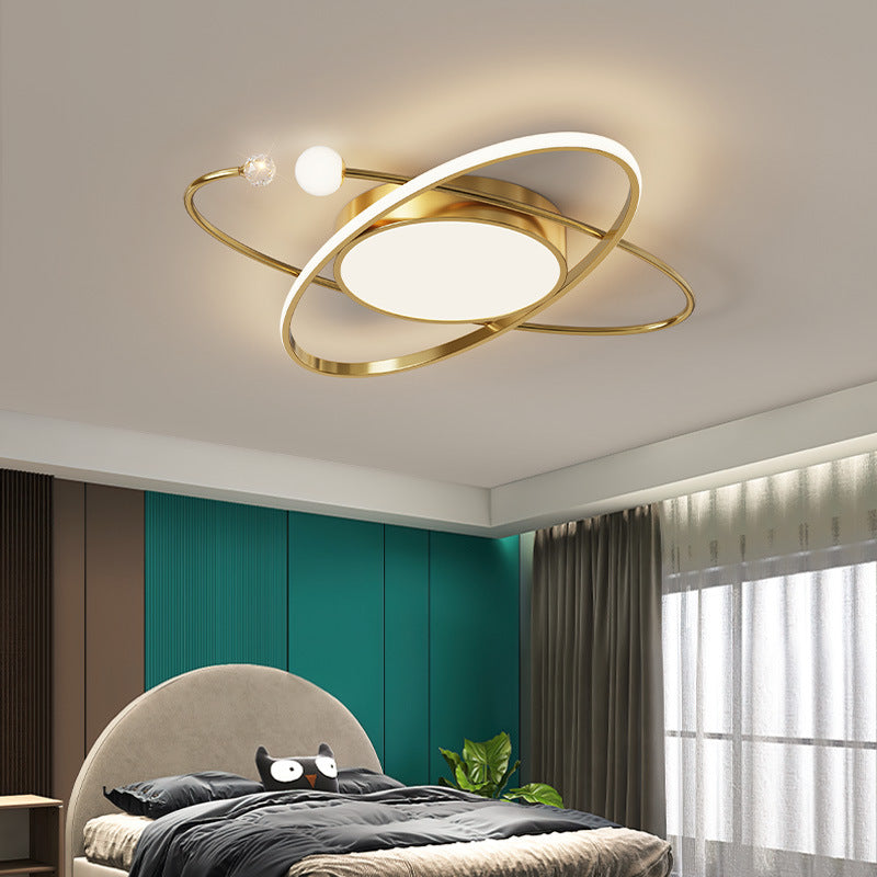 Plafonnier LED en acrylique cuivre avec dôme à double anneau rond scandinave contemporain pour chambre 