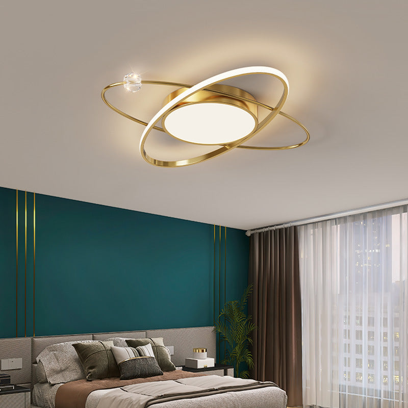 Plafonnier LED en acrylique cuivre avec dôme à double anneau rond scandinave contemporain pour chambre 
