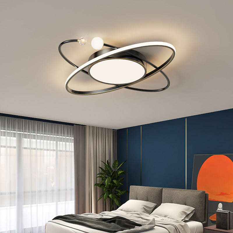 Plafonnier LED en acrylique cuivre avec dôme à double anneau rond scandinave contemporain pour chambre 