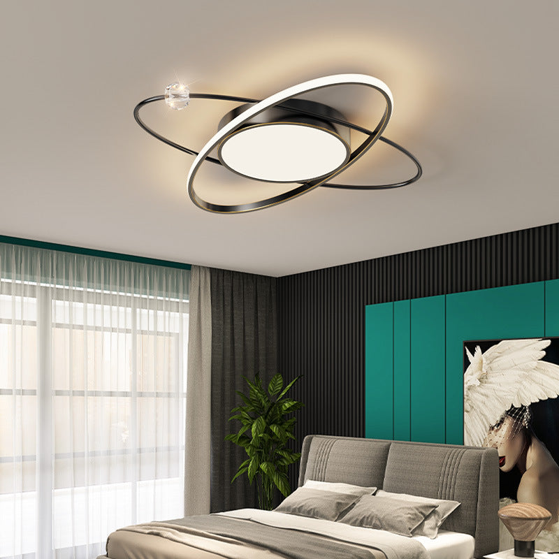 Plafonnier LED en acrylique cuivre avec dôme à double anneau rond scandinave contemporain pour chambre 
