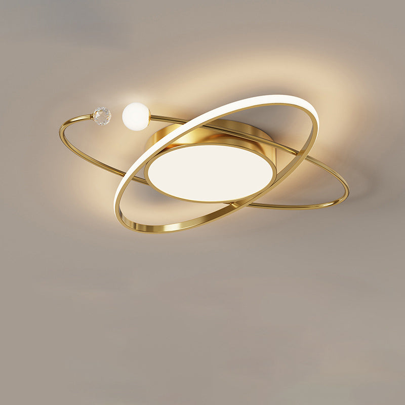 Plafonnier LED en acrylique cuivre avec dôme à double anneau rond scandinave contemporain pour chambre 