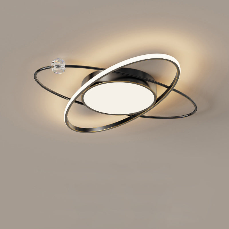 Plafonnier LED en acrylique cuivre avec dôme à double anneau rond scandinave contemporain pour chambre 