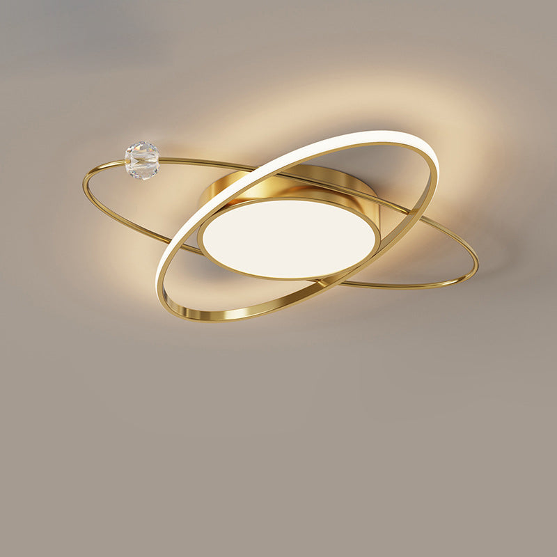 Plafonnier LED en acrylique cuivre avec dôme à double anneau rond scandinave contemporain pour chambre 