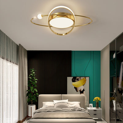 Plafonnier LED en acrylique cuivre avec dôme à double anneau rond scandinave contemporain pour chambre 